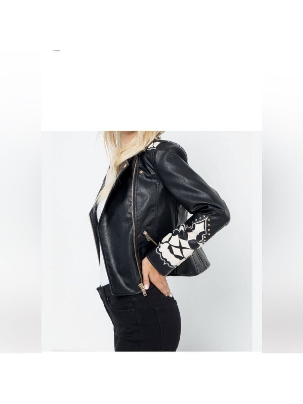 STOOSH Black Faux Leather Embellished Jacket Woman's NWT - Picture 4 of 8